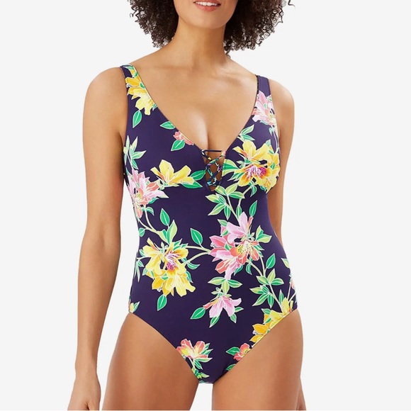 Tommy Bahama Reversible Sun Lilies Lace Back One Piece - Picture 2 of 16